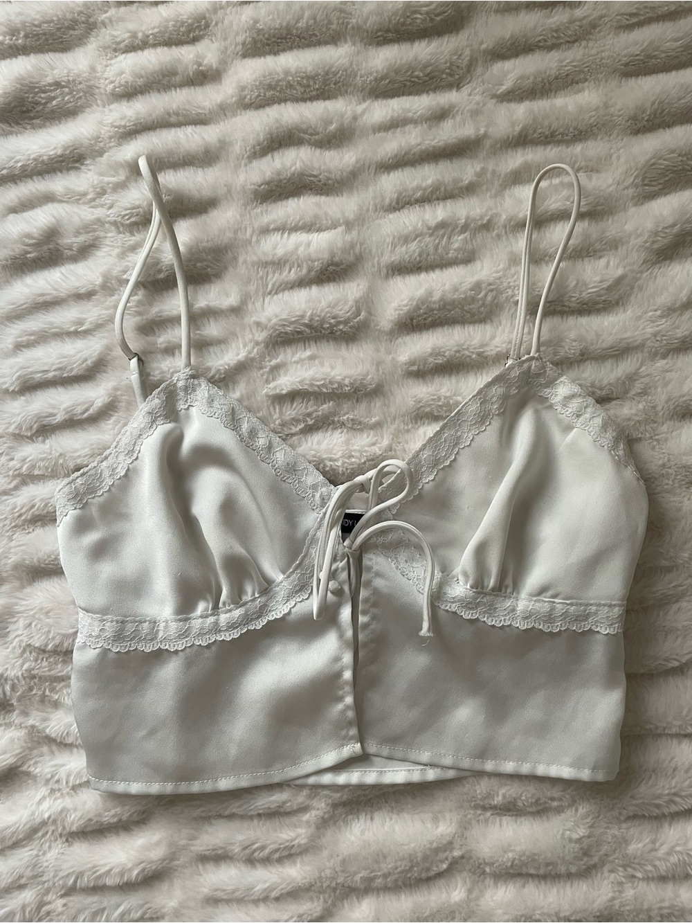 White Satin Lace-Trim Top
